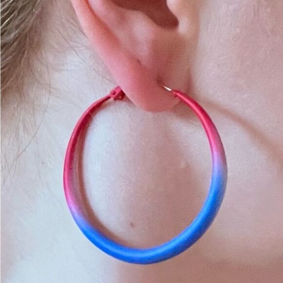 Simple & Stylish Red, White, And Blue Hoop Earrings - Picture 3 of 13